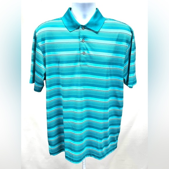 PGA Tour Other - PGA TOUR Men’s Teal‎ stripe AirFlux polo golf shirt size L.